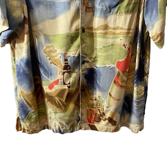 Tommy Bahama Silk Button-Down Tropical Guiter Palm Trees Shirt Cigar Run L - Picture 6 of 11